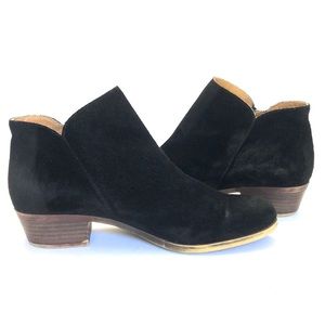 Lucky Brand Barough Black Almond Toe Side Zip Suede Leather Ankle Boot size 8M